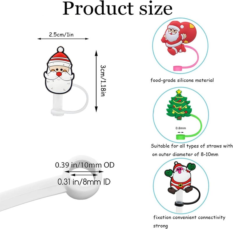 DEWJDFSC 12Pcs Straw Covers Cap for Stanley Cup,Christmas Silicone Straw Cover Straw Toppers Compatible with Stanley 30&40 Oz Tumbler Cute Santa Claus Snow Christmas Tree for Stanley Cup Accessories - Image 2